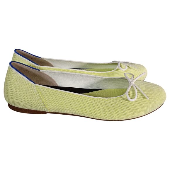 Rothy's Chartreuse Women 11.5 Ballet Flats Lime Green Bow Round Toe Knit - Picture 1 of 8